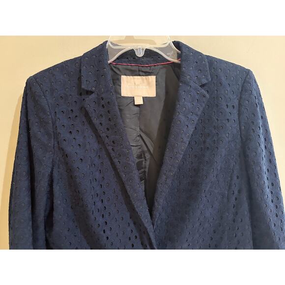 Banana Republic Women's Navy Eyelet Peplum Blazer - Size 12 - Picture 3 of 7